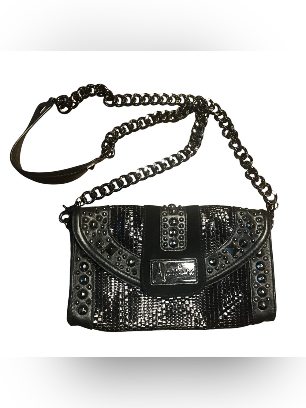 Marciano Black Studded Chain-Shoulder Crossbody